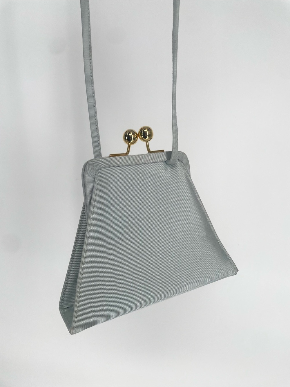 Vintage Zenith Slate Gray Light Blue Crossbody Mini Handbag Large Kiss-lock